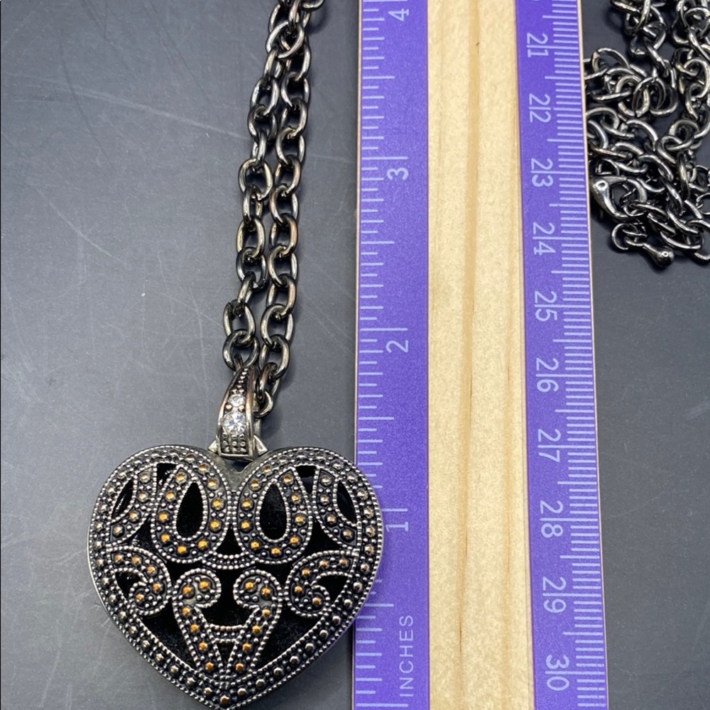 Gold and Silver tone Heart Filigree Necklace - Picture 3 of 9